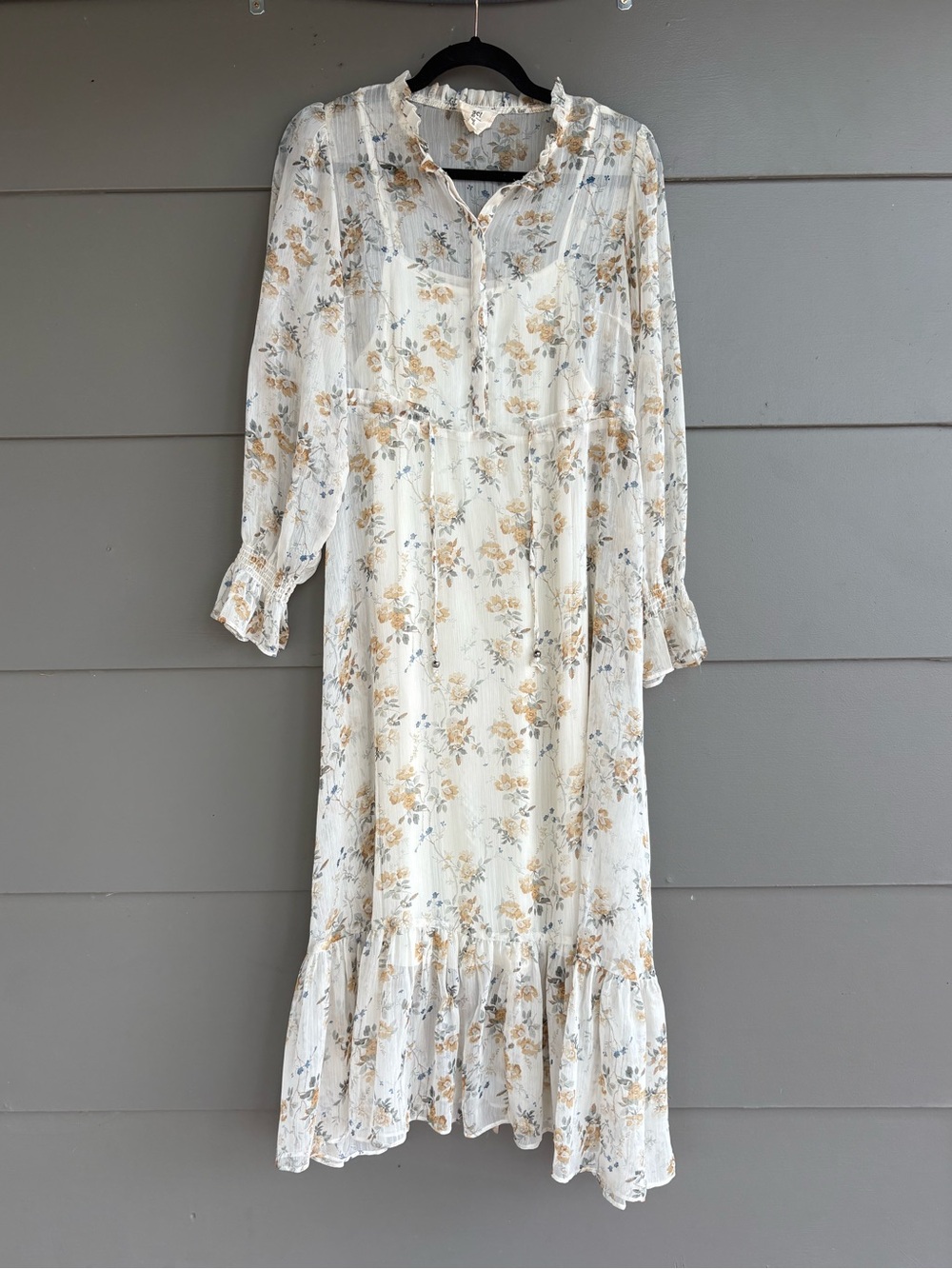 Reset By Jane White Ruffled Floral Maxi Dress